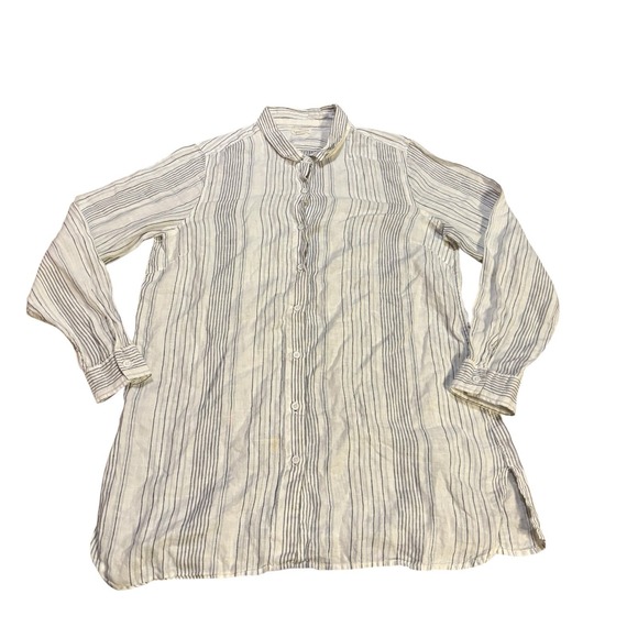 Garnet Hill Tops - Garnet Hill Easy Linen Tunic Shirt  Button‎ Down Womens Medium White Beach